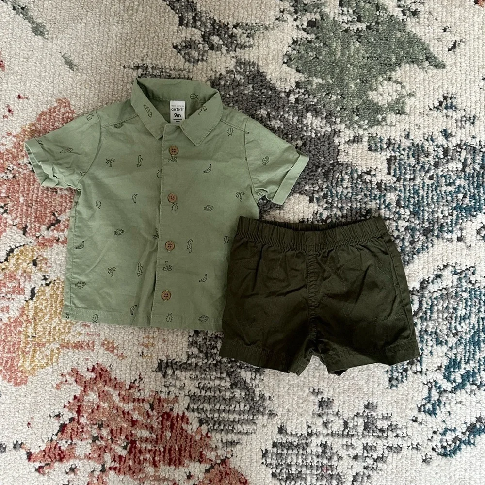 Carter’s Button Up & Shorts Set 9 Month Baby Boy  Euc  Bin 16